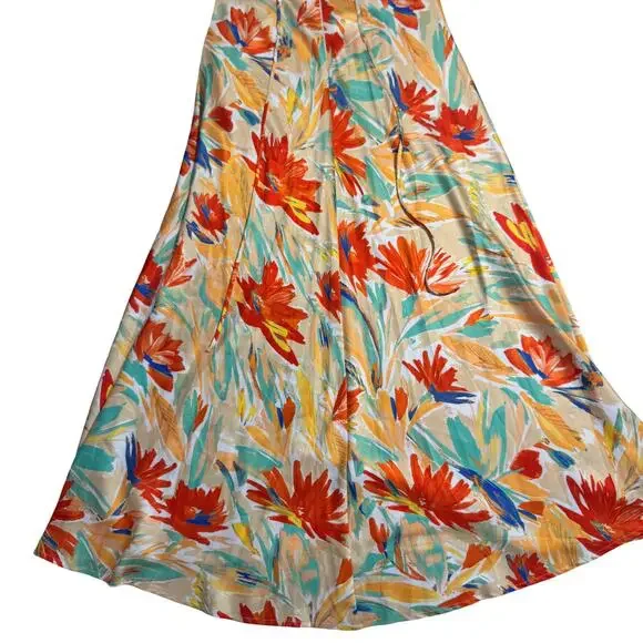 ASTR Antlia Floral Maxi Dress Orange Yellow Women's Square Neck Lace Up Summer - Picture 14 of 16